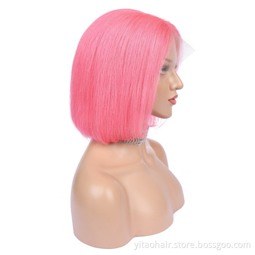 Wholesale price Pink Bob Wig Depuy Synthes Tfnadvanced Female High Temperature Silk Chemical Fiber Lace front  colored  Bob Wig